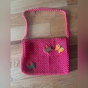 NWOT Target Pink Beaded Bag with Butterfly Accents